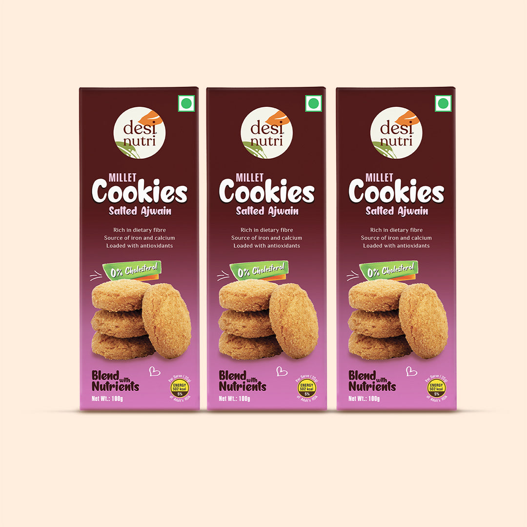 Millet Cookies Salted Ajwain Pack of 3 - 100g Each