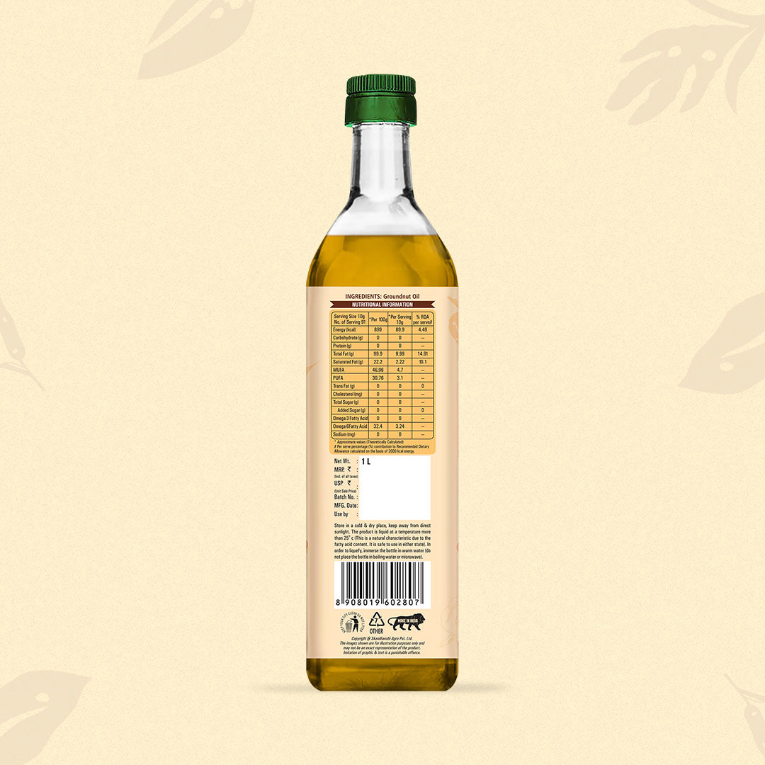 Edible Oils Combo Pack (Olive Oil, Cold Pressed Coconut Oil & Groundnut Oil) - Each 1L