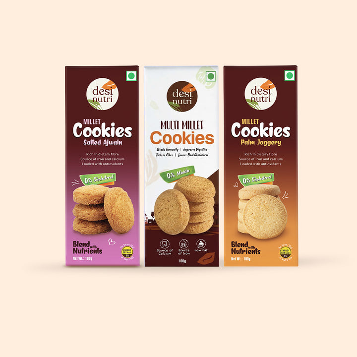 Millet Salted Ajwain, Millet Cookies, Palm Jaggery Cookies Combo Pack - 100g Each