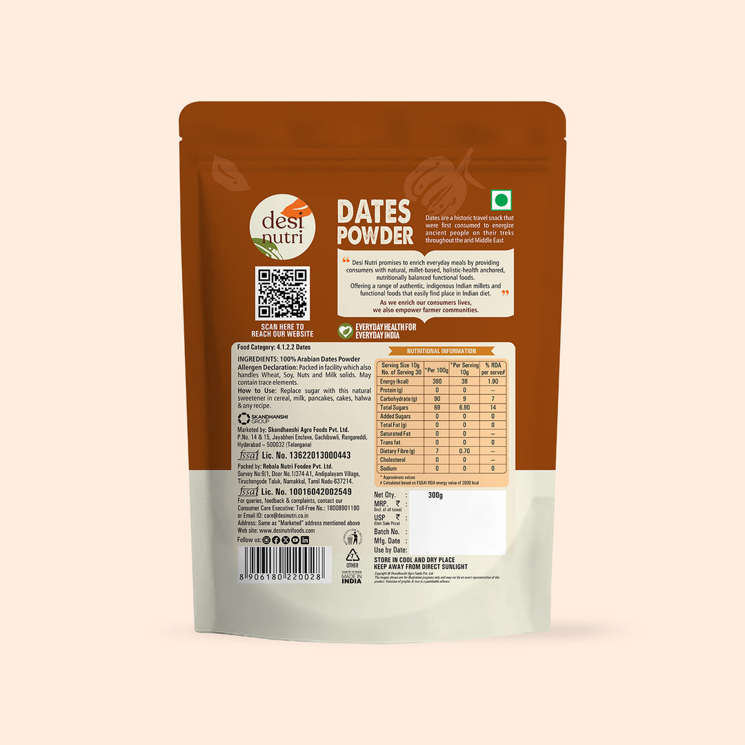 Dates Powder (Healthy Substitute for Refined Sugar) | Kharik/Khajur Powder | Natural Sweetener - 300gm