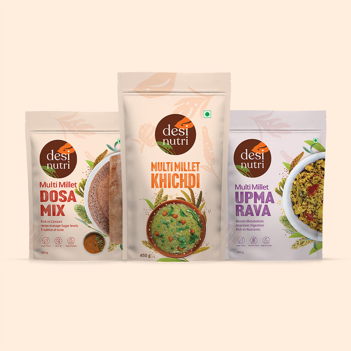 Multi Millet Dosa Mix, Khichdi, Upma Rava Combo Pack - 450g Each