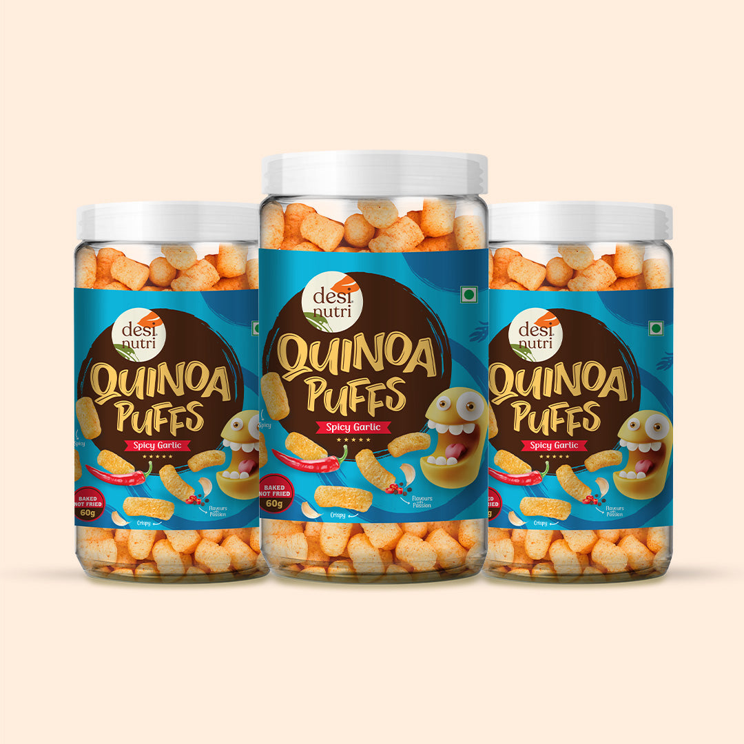 Quinoa Puffs Spicy Garlic Pack of 3 - 60g Each